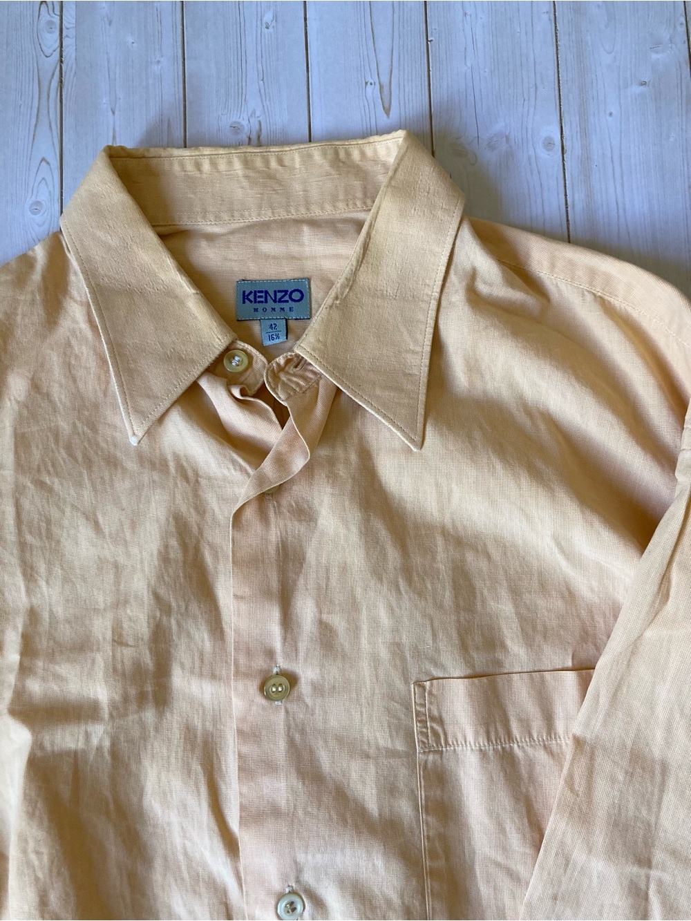 Vintage Kenzo Homme Dress Shirt Mens US Large 16.5 Light Yellow Cotton Button Up
